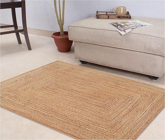 KEMA Jute Braided Area Rug, 6x9 Feet (72x108 Inches) - Rustic Vintage Braided Reversible Rectangular Rug, Shag Rugs for Bedroom, Jute Kitchen, Living Room, Floor
