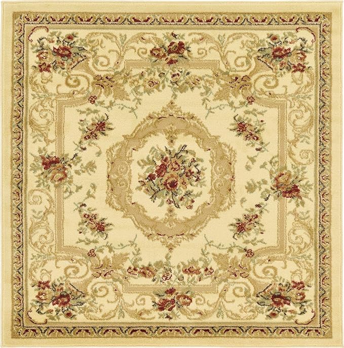 Unique Loom Versailles Collection Traditional Classic Floral Motif Area Rug (4' 0 x 4' 0 Square, Ivory/ Tan)