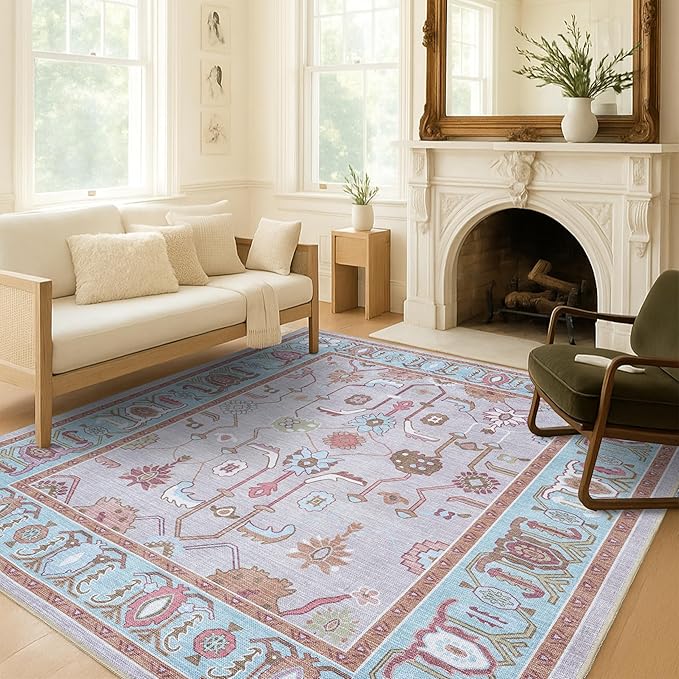 Fame Living Pink Oushak Runner Rug, Modern Runners, Vintage, Turkish, Eclectic, Floral, Pastel, Washable, Runner for Hallway, Kitchen, Bedroom, Bathroom, 2'5"x9'8"