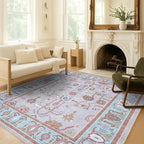 Fame Living Pink Oushak Rug, Modern, Vintage, Turkish, Eclectic, Floral, Pastel, Washable, Large Area Rugs for Living Room, Dining, Bedroom, Girls, Boys, 7'5"x9'8"