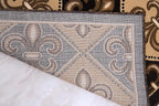 Allstar 8x10 Black Modern Rectangular Accent Rug with Ivory and Mocha Floral Fleur De Lis Diamond Design (8' x 10')
