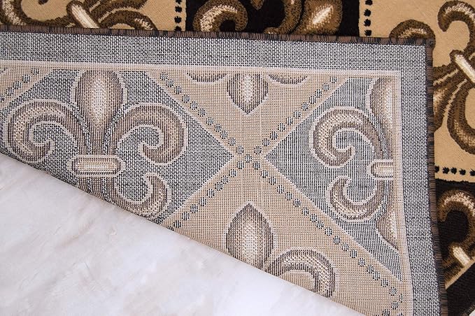 Allstar 5x7 Black Modern Rectangular Accent Rug with Ivory and Mocha Floral Fleur De Lis Diamond Design (5' x 7')
