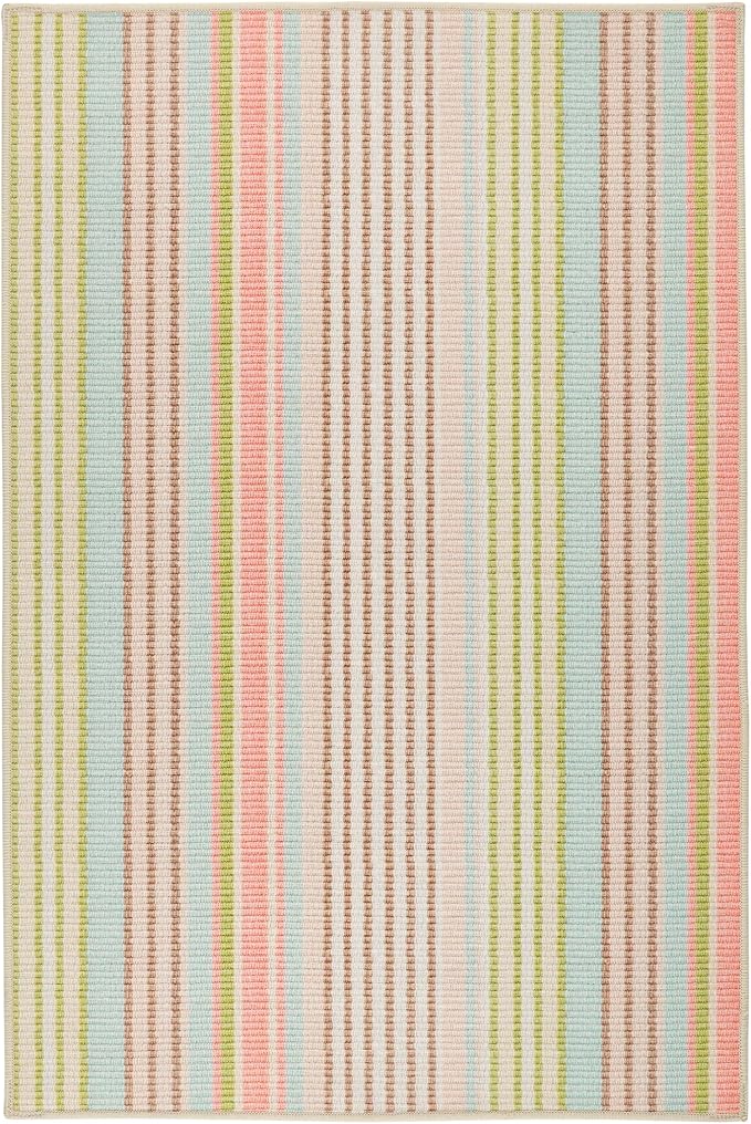 Dash and Albert Ana Ticking Machine Washable Area Rug - 5' x 8' Aqua Stripe Washable Accent Rug - Durable, High Traffic Area Kitchen, Hallway, Bedroom