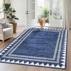 Foldable 5x7 Non Slip Area Rugs for Living Room Dining Room Modern Geometric Washable Non-Shedding Soft Indoor Carpet Bordered Printed Stain Resistant Bedroom Low Pile Rugs, Blue