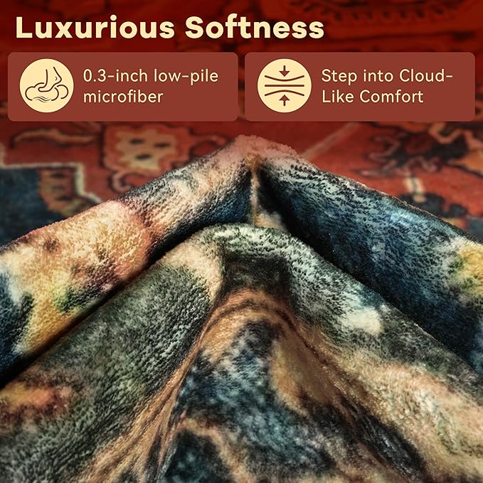 YJ.GWL Area Rugs for Living Room 6x9 Machine Washable Rugs, Non Slip Floral Vintage Rug Indoor Carpet, Stain Resistant Large Rug for Bedroom Dining Room, Orange-Red