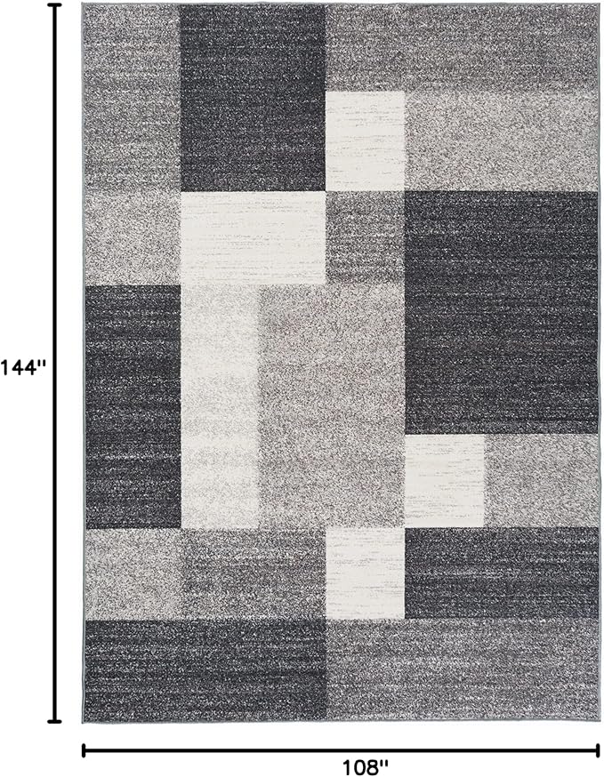 Rugshop Gray Modern Geometric Boxes Non-Slip Area Rug Non-Shedding for Living Room, Dining Room and Bedroom, 9' x 12'