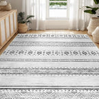 BESTSWEETIE 6x9 Area Rugs for Living Room Washable Moroccan Farmhouse Neutral Geometric Low Pile Non-Slip Soft Print Pattern Rug for Bedroom Kitchen Dining Room Entryway Grey/Black/Navy