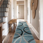 Rugshop Modern Wavy Circles Design Runner Rug, Fade-Resistant Carpet for Hallway, Mudroom, or Kitchen, Blue, 2' x 10'