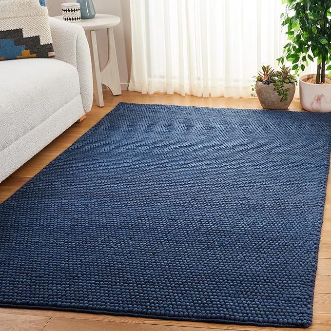 SAFAVIEH Area Rug 5x8 - Natura Collection - Navy & Blue, Handmade Wool Blend, Textured Design, Ideal for Living Room, Bedroom, Dining Space (NAT620M)