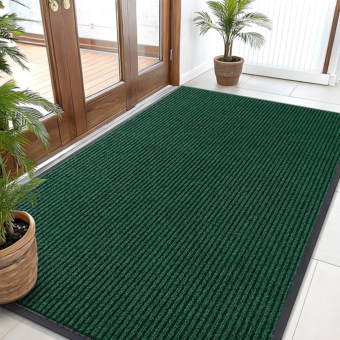 OLANLY Front Door Mat Indoor Outdoor Entrance, Waterproof Heavy Duty Doormat, Fade Resistant, Low Profile, Easy Clean Patio Porch Welcome Floor Mats for Entry, 59x30, Green