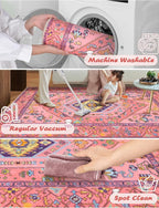 SERISSA Runner Rug for Hallways, 2'6"x10' Washable Non Slip Kitchen Runner Rug, Ultra Soft Cute Boho Aesthetic Rug Long Fuchsia Pink Floor Carpet for Bedroom Bathroom Laundry Living Room
