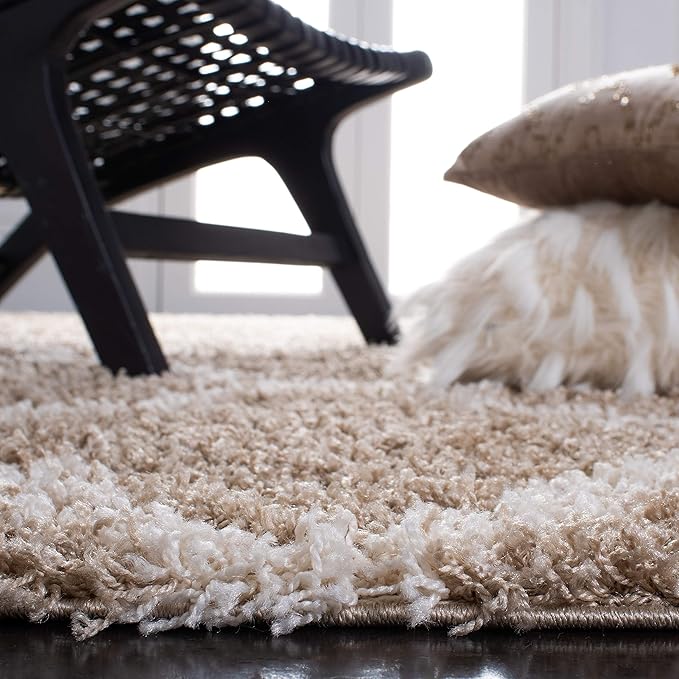 SAFAVIEH Dallas Shag Collection Accent Rug - 3' x 5', Beige & Ivory, Trellis Design, Non-Shedding & Easy Care, 1.5-inch Thick Ideal for High Traffic Areas in Entryway, Living Room, Bedroom (SGD257D)