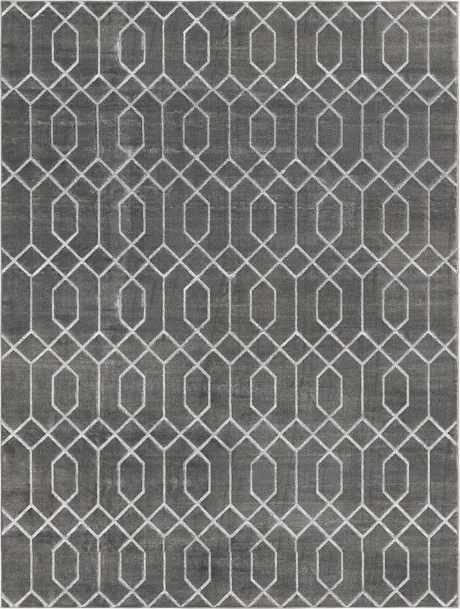 Unique Loom Glam Collection Area Rug - Trellis (10' x 13' Rectangle, Gray Silver/ Silver)