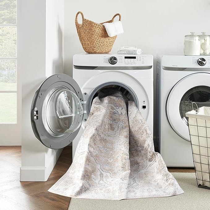 Nourison Home Astra Machine Washable Beige 2' x 6' Area Rug - Easy Clean, Non Shedding, Bed Room, Living Room, Dining Room, Kitchen (6' Runner)