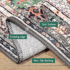 Boho Area Rug 3x5 Green Rug Washable Vintage Rug for Kitchen Living Room Bedroom Bathroom Office Low Pile Non Slip Floor Carpet