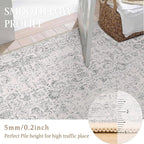 Grey Round Area Rug 6ft Entryway Door Mat Small Circle 6x6 Kitchen Vintage Carpet Non Slip Indoor Bedroom Washable Distressed Floral Retro Accent Throw Rug Office Bathroom
