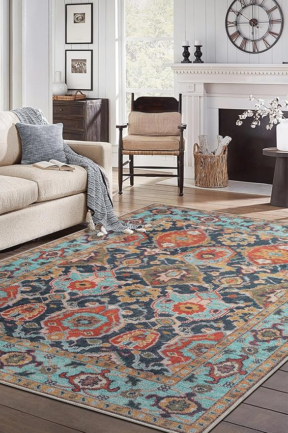 Keen Home Design 10x14 Rug - Machine Washable Area Rug with Non-Slip Backing, Ideal for Living Room, Dining Room, Bedroom - Vintage, Easy Clean, Durable, Low Pile Rug - (9'7" x 14')