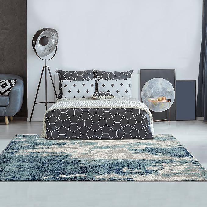LUXE WEAVERS Modern Abstract Art Light Blue 2x7 Area Rug