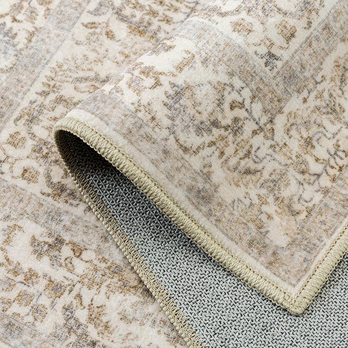 Light Brown Runner Rug 2x8 Hallway Machine Washable Kitchen Vintage Distressed Non Slip Long Carpet Indoor Retro Floral Bedroom Accent Throw Rug for Bathroom Office Laundry Dining Room