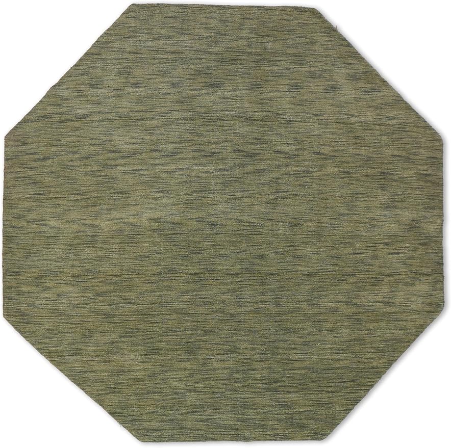 Hand Knotted Loom Wool ECO-Friendly Area Rugs - 10'x10', Octagon, Green Color, Solid Plain Design, High Pile Handmade Anti Skid Area Rugs for Living Room, Bed Room (L00111)