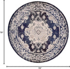 SAFAVIEH Monaco Collection Round Rug - 6'7" Round, Ivory & Navy, Traditional Design, Slip Resistant & Stain Resistant, Ideal for High Traffic Areas in Living Room, Bedroom & Dining Room (MNC243C-7R)