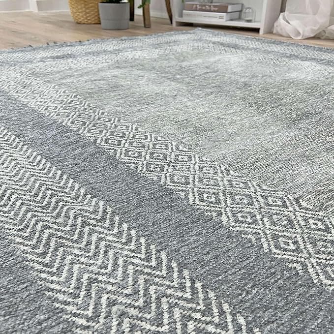 Alfa Rich 3x5 Light Gray Washable Area Rugs for Living Room Bedroom Kitchen Cotton Decor Runner Rug