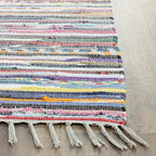 SAFAVIEH Rag Rug Collection Runner Rug - 2'3" x 11', Grey & Multi, Handmade Boho Stripe Cotton, Ideal for High Traffic Areas in Living Room, Bedroom (RAR121M)