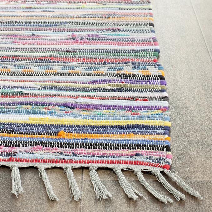 SAFAVIEH Rag Rug Collection Runner Rug - 2'3" x 11', Grey & Multi, Handmade Boho Stripe Cotton, Ideal for High Traffic Areas in Living Room, Bedroom (RAR121M)