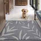 LUMI Indoor Door Mat 48x72, Washable Front Doormat with Welcome Leaf Pattern, Non-Slip Rubber Back Absorbent Mats for Entrance, Patio, Garage, Light Grey
