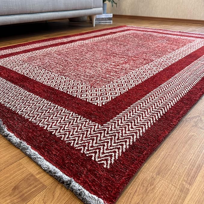 Alfa Rich 7x10 Red Burgundy Washable Area Rugs for Living Room Bedroom Kitchen Dining Cotton Rug