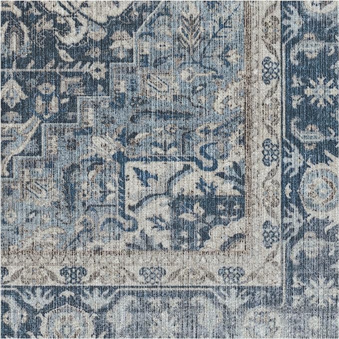 RUGGABLE Washable Area Rug – Kamran Admiral Blue 2x3, Stain-Resistant, Non-Slip – Small Machine Washable Rugs for Living Room, Bedroom, Hallway, Entryway & Bathroom–with Standard Pad
