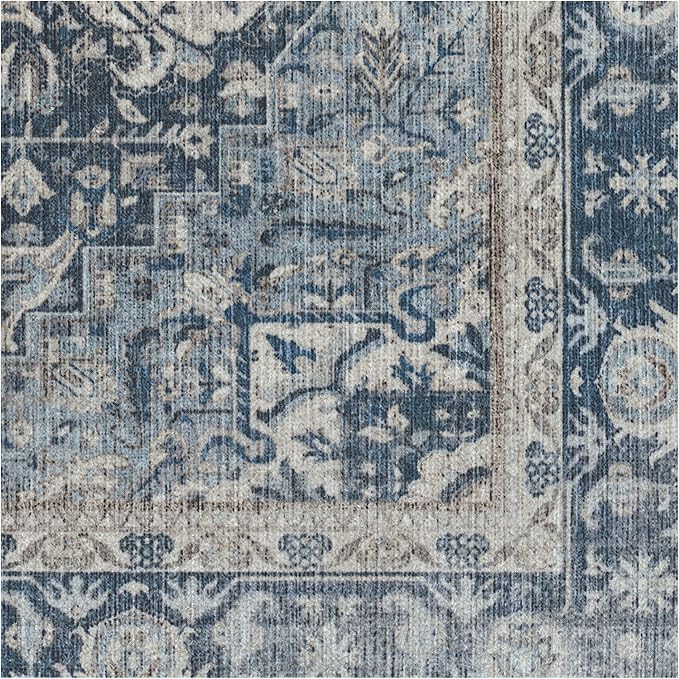RUGGABLE Washable Area Rug – Kamran Admiral Blue 3x5, Stain-Resistant, Non-Slip – Small Machine Washable Rugs for Living Room, Bedroom, Hallway, Entryway & Office–with Standard Pad