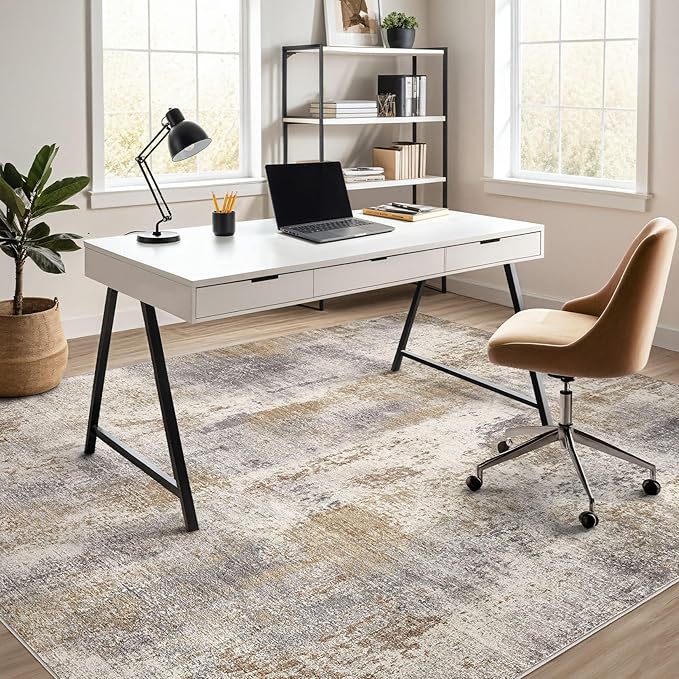 Area Rug Living Room Rugs - 10x12 Washable Large Soft Indoor Neutral Modern Abstract Low Pile Rug Carpet for Bedroom Dining Room Farmhouse Home Office - Brown Grey