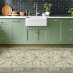 8ft Long Floral Kitchen Runners - Sage 2x8 Runner Rug for Hallway Bathroom Laundry Room Bedroom Beside Bed Entryway, Boho Birds Leaves Patterned Non Slip Low Pile Washable Rugs