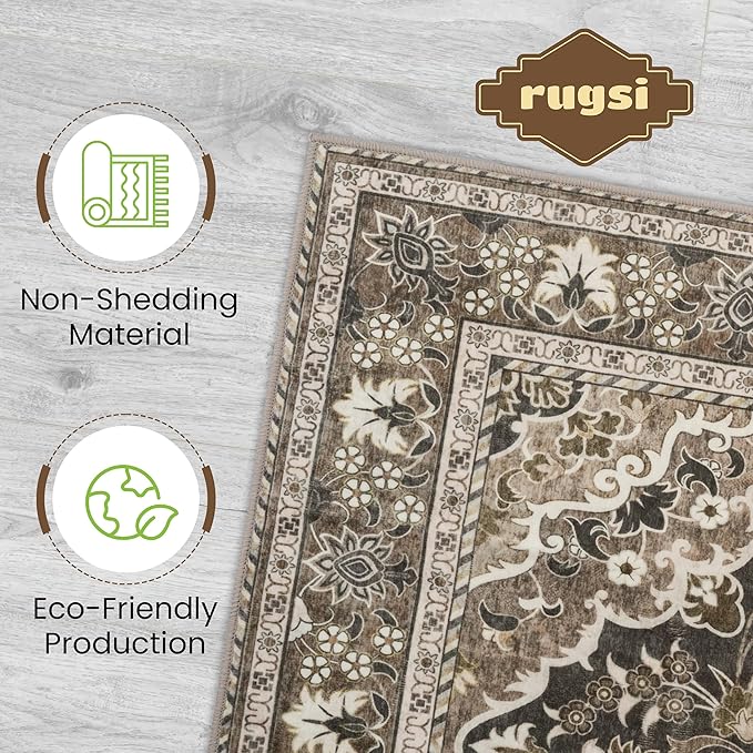Washable Runner Rug 2x8 | Non Slip Rug Runners for Hallways, Entryways, Kitchens, Bathrooms, Bedrooms | Ultra-Soft Flannel Carpet Runners with Rubber Backing (Black Brown, 2x8)