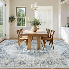 8x10 Area Rugs Washable Rugs for Living Room, Large Vintage Boho Rug Non-Slip Soft Floral Distressed Rug Low Pile Stain Resistant Carpet for Bedroom Nursery Office Dining Room Farmhouse(Blue, 8'x10')