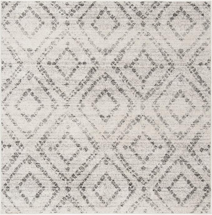 SAFAVIEH Adirondack Collection Area Rug - 4' Square, Light Grey & Grey, Modern Diamond Distressed Design, Non-Shedding & Easy Care, Ideal for High Traffic Areas in Living Room, Bedroom (ADR131C)