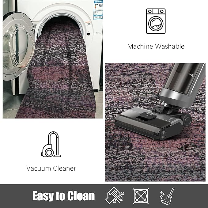 RUGSURE Washable Area Rug - 1/6 Thick - Stain & Water Resistant Non-Slip - Resistant Rug for Living Room, Bedroom, Nursery, Pet & Child Friendly, Vintage Charm Area Rugs (Burgundy, 4' x 6')