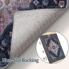 Tangsoo 2.6x8 Washable Runner Rug for Hallways, Non Slip Vintage Runner, Soft Low Pile Long Rug Runner, Print Distressed Navy Carpet Runners for Kitchen Bedroom Entryway Bathroom Living Room
