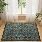 DUKINO 2x3 Entryway Rug, Floral Washable Area Rug with Non Slip Indoor Door Mat, Vintage Low Pile Small Front Door Throw Carpet for Kitchen, Entrance, Bathroom, Bedroom, Blue