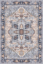 KOZYFLY Small Area Rug 2x3 Ft Rugs for Entryway Washable Boho Entry Rug Non Slip Door Mat Indoor Entrance Faux Wool Vintage Printed Kitchen Rug Throw Rugs for Entrance Kitchen, Blue Gray/Cream