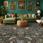 Washable Living Room Rug 7x9 - Dark Floral Nature Rugs for Bedroom, Dining Room Kitchen Table Rug for Under Table, Office, Stain Resistant Non-Slip Large - Brown/Dark Green
