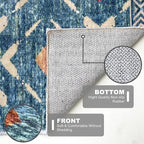 KILOCOCO Kitchen Runner Rug 2x6 Washable Runner Rug Soft Hallway Runners Non Slip Printed Distressed Laundry Room Rugs, Low-Pile Runners for Entryway Bedroom Living Room, Teal/Blue