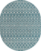 Unique Loom Outdoor Trellis Collection Area Rug - Tribal Trellis (7' 10" x 10' Oval, Teal/ Ivory)