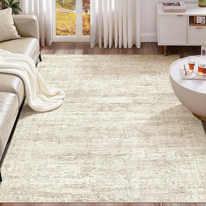 10x14 Area Rug Living Room Rugs - Washable Neutral Modern Abstract Soft Thin Rug Indoor Floor No Slip Rug Carpet for Bedroom Under Dining Table Home Office Decor - Beige/Brown