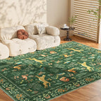 DUKINO 9x12 Rug, Washable Animal Living Room Rug with Non Slip Vintage Design, Soft Low Pile Large Carpet for Bedroom, Nursery, Dining Room, Farmhouse, Playroom, Green