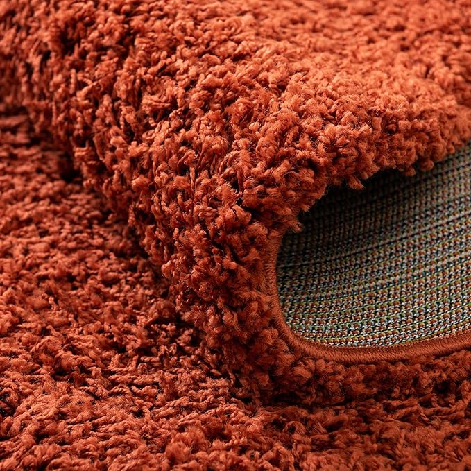 Unique Loom Solid Shag Collection Area Rug (7' 1" Round, Terracotta)