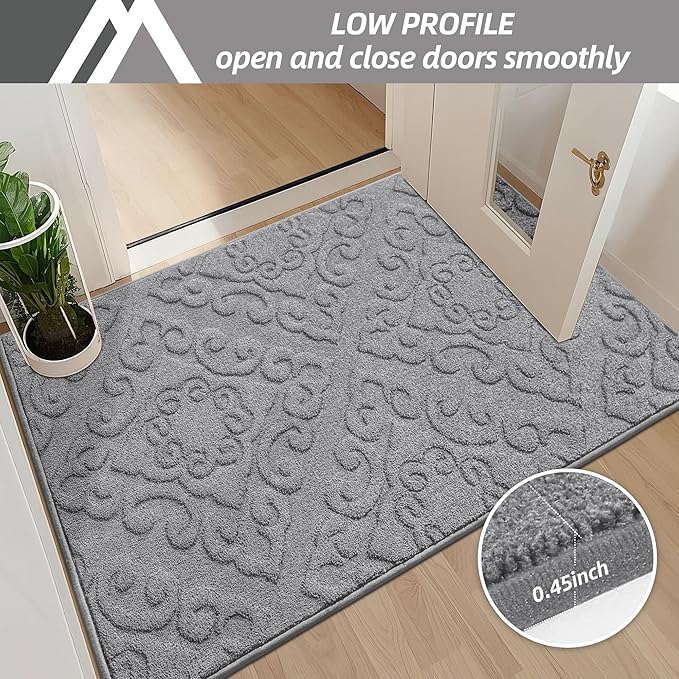 COSY HOMEER Door Mat 20”x32”,Absorbent Dirt Trapper Entryway Rugs,Non-Slip Welcome Mat,Washable Entry Rugs,Low Pile Doormat for Front Back Door,Wet Shoes & Paws,Grey