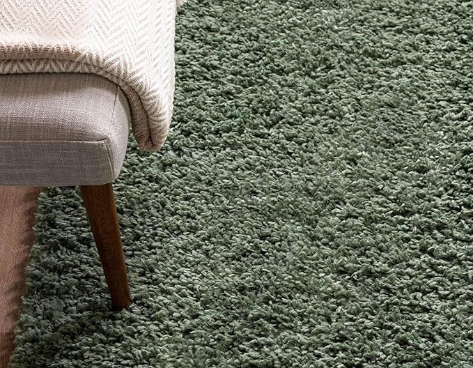 Unique Loom Davos Shag Collection Area Rug - Solid (5' 3" x 8' Oval, Sage)