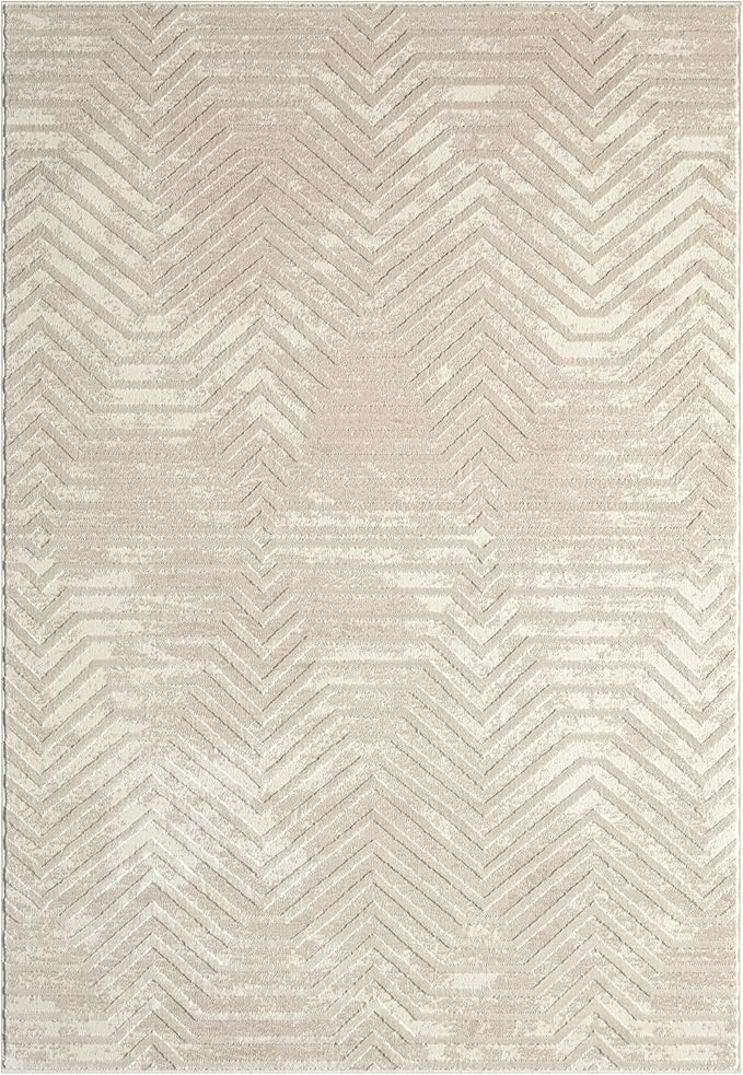 Abani Terra Cream 8' x 10' Area Rug for Living Room, Bedroom - Geometric Lines Pattern - Durable & Easy to Clean